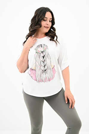 Kadın Büyük Beden Düşük Omuz Oversize T-shirt 1773-1-24