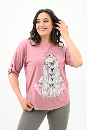 Kadın Büyük Beden Düşük Omuz Oversize T-shirt 1773-1-24