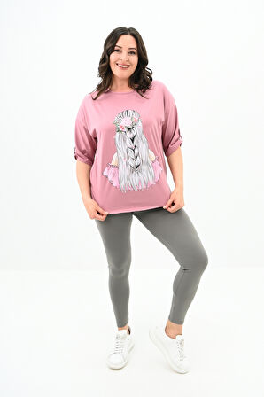 Kadın Büyük Beden Düşük Omuz Oversize T-shirt 1773-1-24