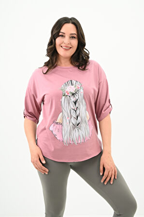 Kadın Büyük Beden Düşük Omuz Oversize T-shirt 1773-1-24