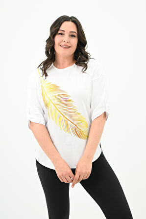 Kadın Büyük Beden Baskı Detaylı T-shirt 1773-2-24