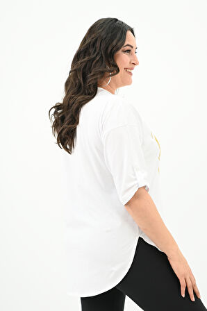 Kadın Büyük Beden Baskı Detaylı T-shirt 1773-2-24