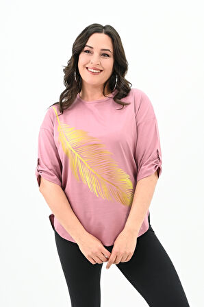 Kadın Büyük Beden Baskı Detaylı T-shirt 1773-2-24