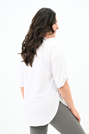 Kadın Büyük Beden Kalp Baskılı Oversize T-shirt 1773-3-24