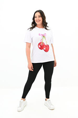 Kadın Büyük Beden Kiraz Baskılı T-shirt 1785-24