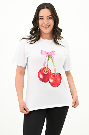Kadın Büyük Beden Kiraz Baskılı T-shirt 1785-24