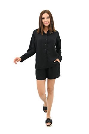 Kadın Uzun Kollu Gömlek Yaka İkili Takım 4096-25