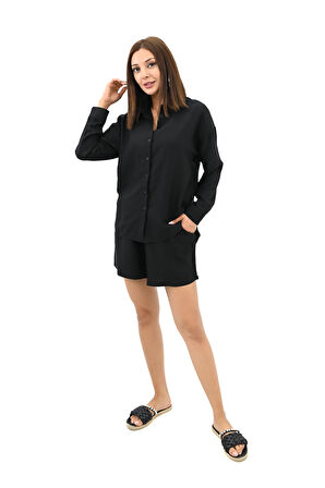 Kadın Uzun Kollu Gömlek Yaka İkili Takım 4096-25