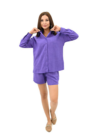 Kadın Uzun Kollu Gömlek Yaka İkili Takım 4096-25