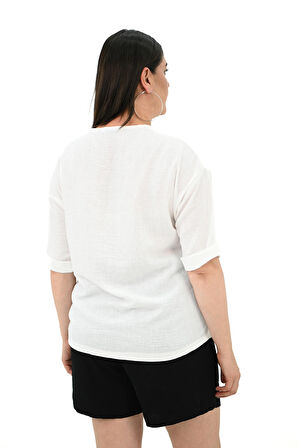 Kadın Büyük Beden Yüz Baskılı T-shirt 1788-25