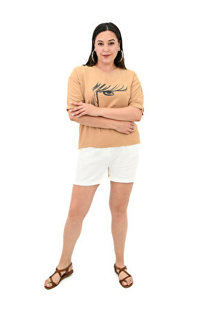 Kadın Büyük Beden Yüz Baskılı T-shirt 1788-25