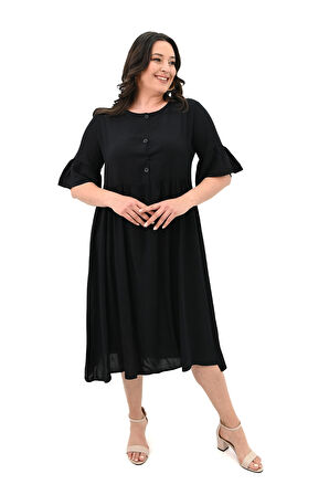 Kadın Büyük Beden Düğme Detaylı Elbise 5241-25