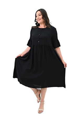 Kadın Büyük Beden Düğme Detaylı Elbise 5241-25