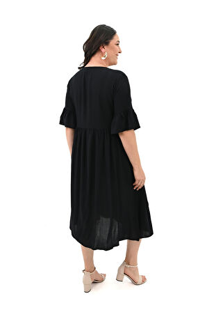 Kadın Büyük Beden Düğme Detaylı Elbise 5241-25