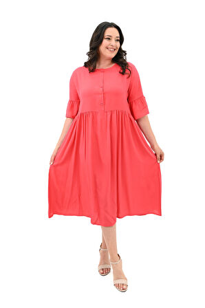 Kadın Büyük Beden Düğme Detaylı Elbise 5241-25