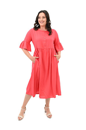 Kadın Büyük Beden Düğme Detaylı Elbise 5241-25