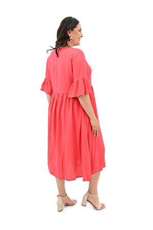 Kadın Büyük Beden Düğme Detaylı Elbise 5241-25