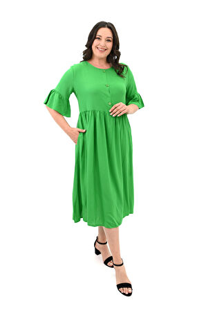 Kadın Büyük Beden Düğme Detaylı Elbise 5241-25