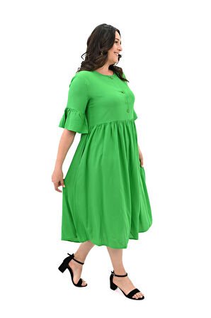 Kadın Büyük Beden Düğme Detaylı Elbise 5241-25