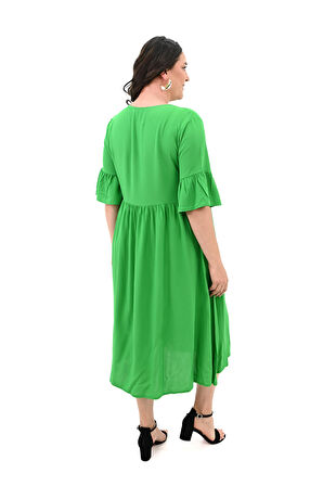 Kadın Büyük Beden Düğme Detaylı Elbise 5241-25