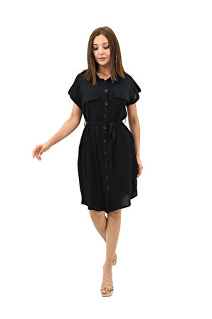 Kadın Gömlek Yaka Kuşak Detaylı Elbise 5240-25