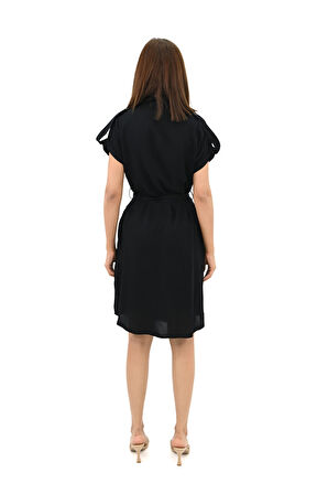 Kadın Gömlek Yaka Kuşak Detaylı Elbise 5240-25