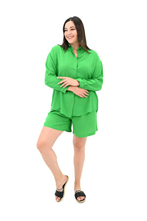 Kadın Büyük Beden Uzun Kollu Şortlu İkili Takım 8127-25