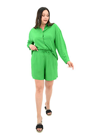 Kadın Büyük Beden Uzun Kollu Şortlu İkili Takım 8127-25