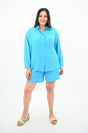 Kadın Büyük Beden Uzun Kollu Şortlu İkili Takım 8127-25