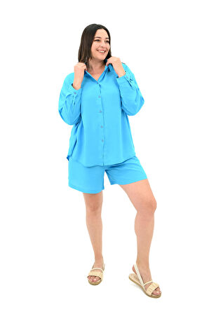 Kadın Büyük Beden Uzun Kollu Şortlu İkili Takım 8127-25