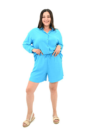 Kadın Büyük Beden Uzun Kollu Şortlu İkili Takım 8127-25