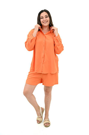 Kadın Büyük Beden Uzun Kollu Şortlu İkili Takım 8127-25