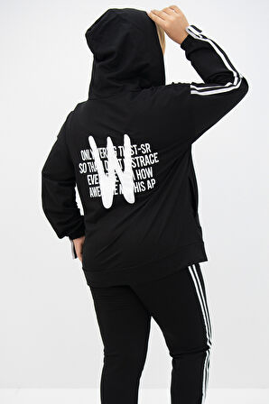 Kadın Büyük Beden Kapüşonlu Baskı Detaylı Eşofman Takımı 8136-25