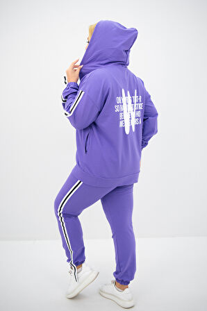 Kadın Büyük Beden Kapüşonlu Baskı Detaylı Eşofman Takımı 8136-25