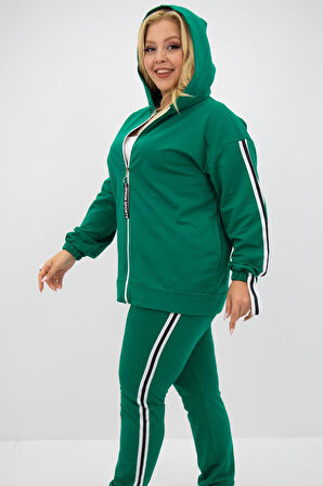 Kadın Büyük Beden Kapüşonlu Baskı Detaylı Eşofman Takımı 8136-25