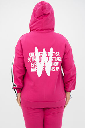 Kadın Büyük Beden Kapüşonlu Baskı Detaylı Eşofman Takımı 8136-25