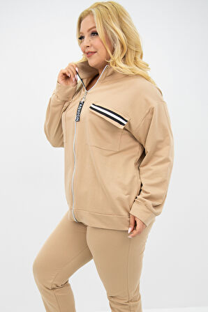 Kadın Büyük Beden Dik Yaka Fermuarlı Eşofman Takımı 8133-25