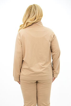 Kadın Büyük Beden Dik Yaka Fermuarlı Eşofman Takımı 8133-25