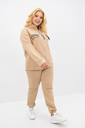 Kadın Büyük Beden Dik Yaka Fermuarlı Eşofman Takımı 8133-25