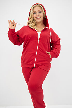 Kadın Büyük Beden Kapüşonlu Cep Detaylı Eşofman Takımı 8139-25