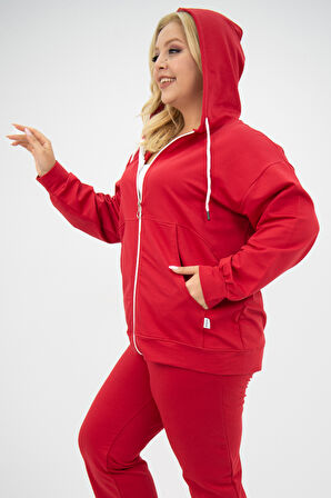 Kadın Büyük Beden Kapüşonlu Cep Detaylı Eşofman Takımı 8139-25