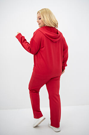 Kadın Büyük Beden Kapüşonlu Cep Detaylı Eşofman Takımı 8139-25