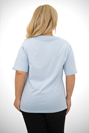 Kadın V Yaka Basic Büyük Beden T-Shirt 1297-22