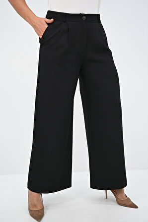 Kadın Pileli Yüksek Bel Bol Paça Pantolon 6299-25