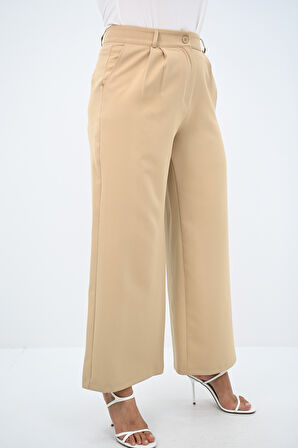 Kadın Pileli Yüksek Bel Bol Paça Pantolon 6299-25