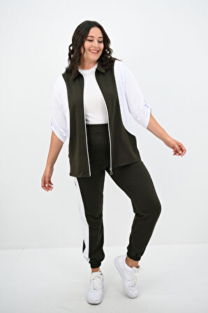 Kadın Büyük Beden Gömlek Yaka Fermuarlı Eşofman Takımı 8141-25