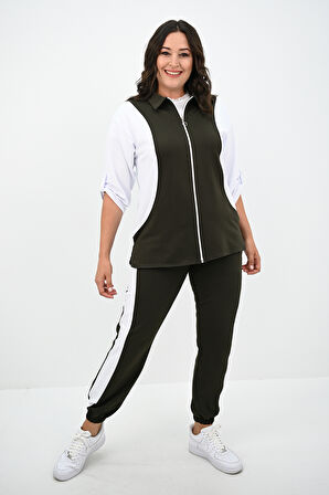 Kadın Büyük Beden Gömlek Yaka Fermuarlı Eşofman Takımı 8141-25