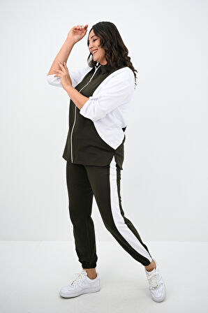 Kadın Büyük Beden Gömlek Yaka Fermuarlı Eşofman Takımı 8141-25