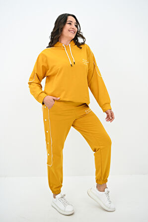 Kadın Büyük Beden Aksesuar Çıtçıt Detaylı Eşofman Takımı 8144-25