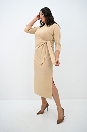 Kadın Büyük Beden Bel Bağlama Detaylı Elbise 5274-25